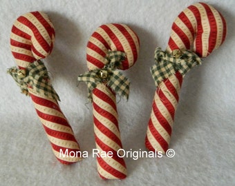 Candy Canes ~ Set of 3, 8 Inches ~ Red Stripe, Green Ribbon, Bell ~ Christmas Ornament ~ Christmas Decor