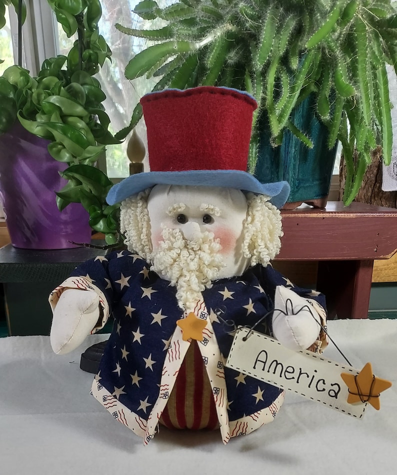 Uncle Sam Doll 9 Inch Doll with Sign Independence/Memorial Day/Veterans Day Farmhouse Decor/Country Decor image 1
