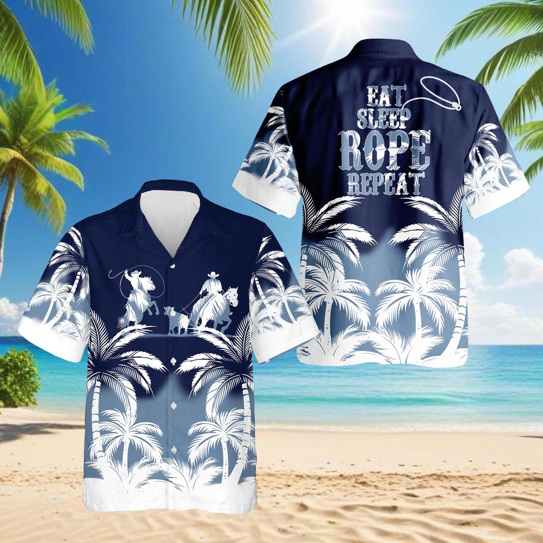 Beach Shorts Team Roping, Eat Sleep Rope Shirt, Unisex Tropical Cowboy ...