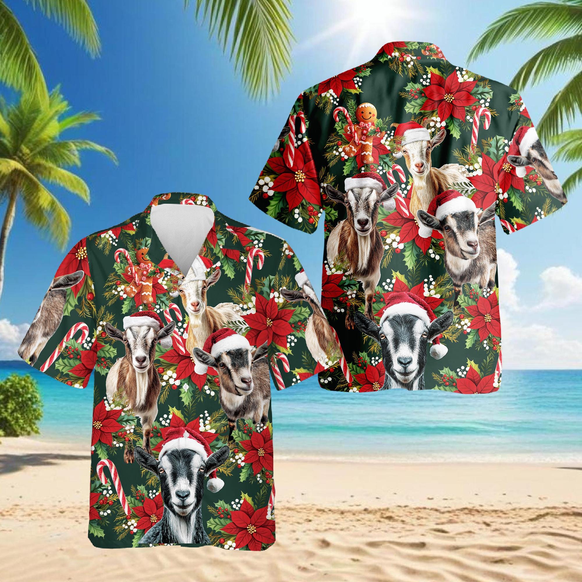 Discover Funny Goat Christmas Hawaiian Aloha Shirt for Men & Women, Holiday Festive Xmas Shirt