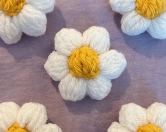 Crochet Daisy Puff Flower Barrettes