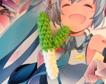 Crochet Leek Keychain: Hatsune Miku Charm, Kawaii Backpack Accessory
