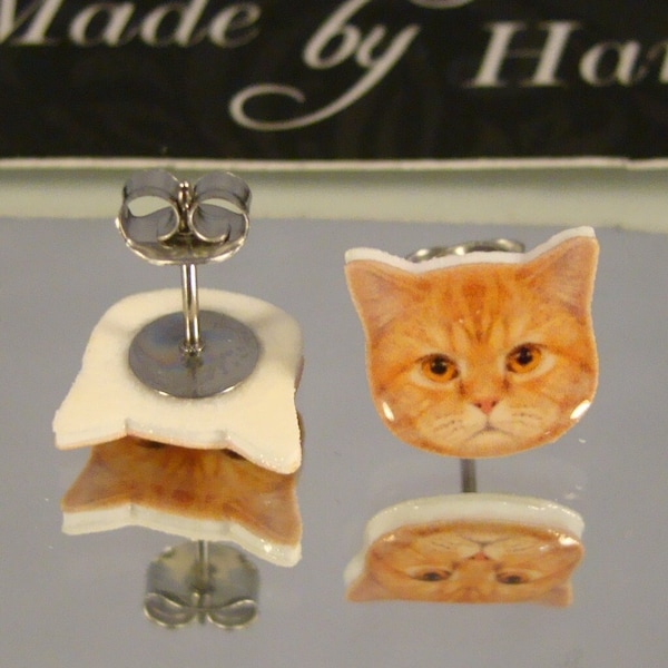 Cat Stud Earrings - Orange Tabby Jewelry - Kitty Cat accessories - Pet Rescue gift shop jewelry