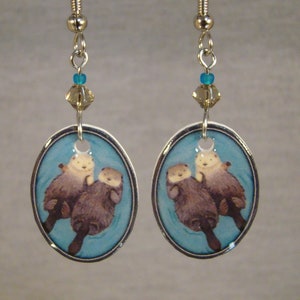 Otter dangle Earrings -  Wild animal Art jewelry - I love Otters accessories