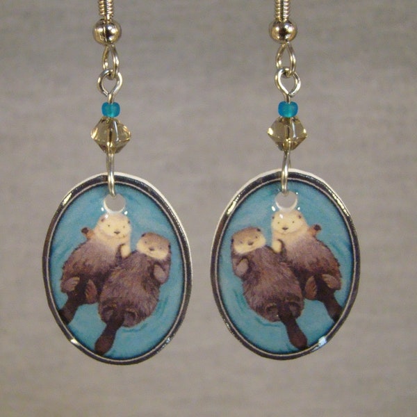 Otter dangle Earrings -  Wild animal Art jewelry - I love Otters accessories