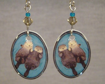 Otter dangle Earrings -  Wild animal Art jewelry - I love Otters accessories