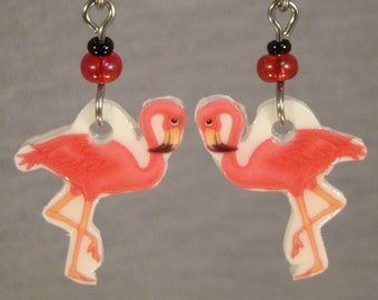 Pink Flamingo Dangle Earrings - Tropical Bird Jewelry - Florida Vacation Gift Shop Accessories