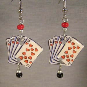 Playing Cards Dangle Earrings - Card Suit Jewelry - Hearts Full House Card Hand accessories - Gambling Casino Gift shop
