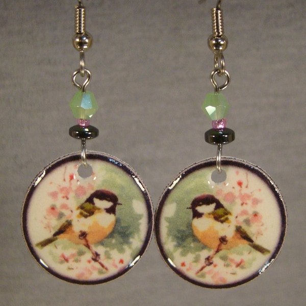 Chickadee Dangle Earrings - Bird Painting Jewelry - Bird Watcher gift shop accessories