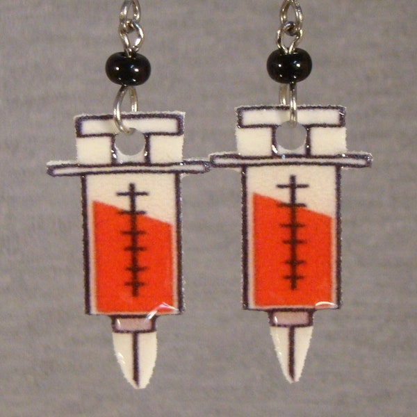 Syringe Dangle Earrings - Phlebotomist novelty Jewelry - Nurse gift shop accessories