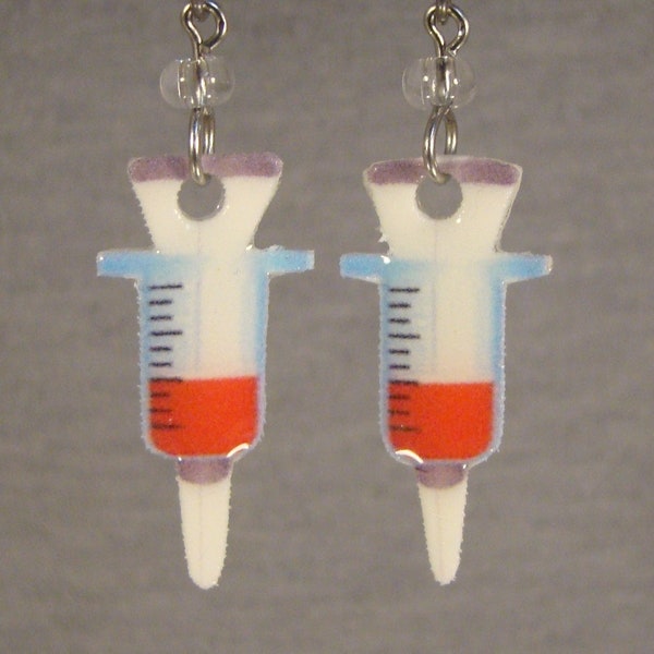 Syringe Dangle Earrings - phlebotomist Jewelry - Medical gift accessories