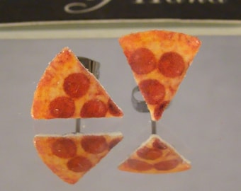 Pizza Slice Stud Earrings - Pepperoni Food Jewelry - Restaurant Gift shop accessories