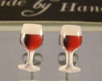 Wine Glass Stud Earrings - Red Wine accessories - Bartender Jewelry - Thirsty Thursday earrings - small wine glass earrings