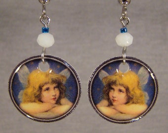 Vintage Angel Art Dangle Earrings - Handmade Cherub Jewelry