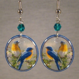 Eastern Bluebird Pair dangle Earrings - blue bird Jewelry - Bird Gift Shop accessories