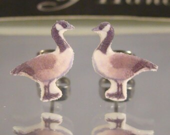 Canadian Geese Stud Earrings - Goose Photo Art Jewelry - Wildlife novelty accessories