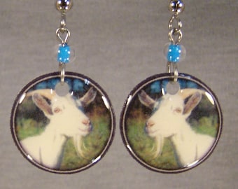 White Goat Photo Dangle Earrings – Farm Animal Jewelry