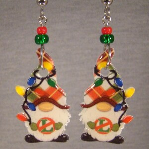 Noel Gnome Dangle Earrings - Christmas lights Costume Jewelry - Holiday Gnome accessories