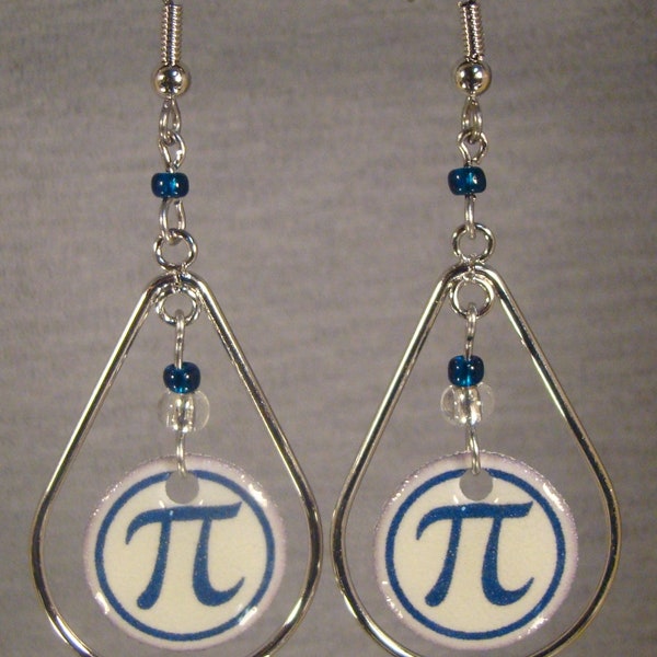 Pi Day Dangle Hoop Earrings -  Blue Math Teacher gift shop jewelry - Science Geekery accessories - Pi Day Gift shop jewelry