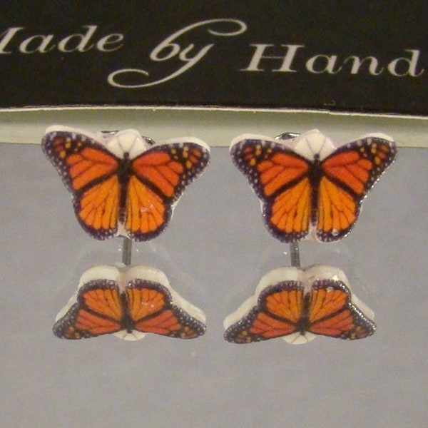 Monarch Butterfly stud Earrings - Whimsy insects post earrings - orange and black butterflies jewelry