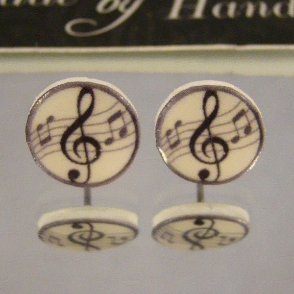 Music Note Stud Earrings - Black and White Musical Theater accessory - Band teacher gift shop jewelry