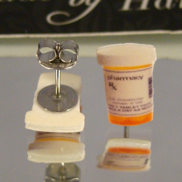 Prescription Pill Bottle Stud Earrings - Pill pusher Medicine Bottle Jewelry - Hospital Nurse gift shop accessories