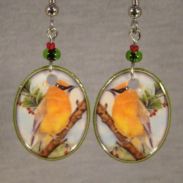 Cedar Waxwing Dangle earrings - Lightweight bird earrings - Backyard Bird Jewelry - Spring Birds Gift shop accessories