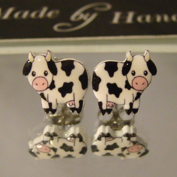 Boucles d'oreilles clou de vache - Bijoux animaux Holstein Cow Farm - J'aime les accessoires de vaches noires et blanches - Boutique de cadeaux du Midwest