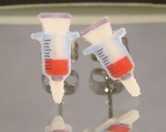 Syringe Stud Earrings - Nurse phlebotomist Jewelry - Hospital gift shop jewelry