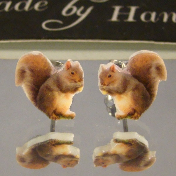 Squirrel Stud Earrings - Woodland animal jewelry - Wildlife gift shop accessories