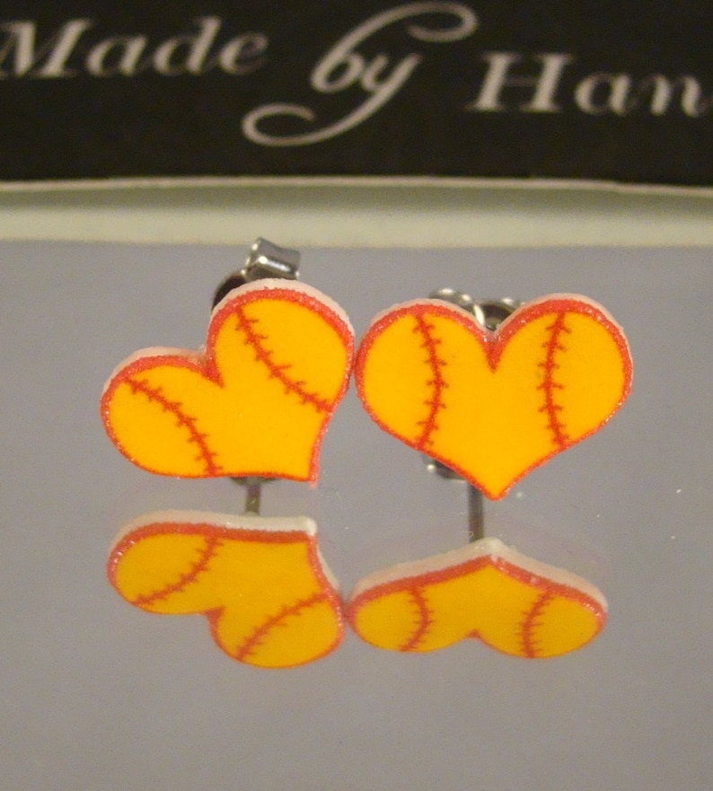 Softball Heart Stud Earrings Softball Mom Jewelry I Love Etsy