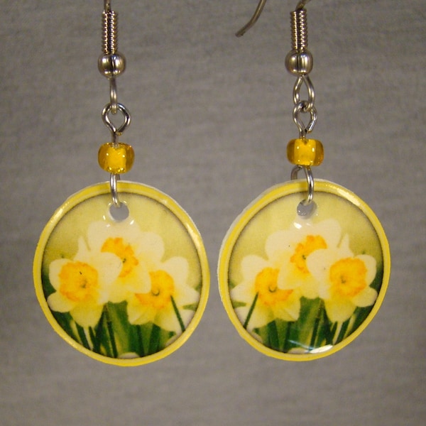 Daffodil Dangle Earrings - Spring Flowers Jewelry - Yellow floral Accessories - Yellow and Orange Jonquil earrings