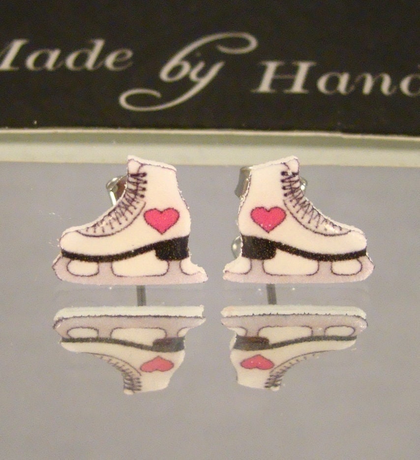 Ice Skate Stud earrings Hot Pink Heart Skate Earrings I love ice skating Jewelry iceskates gift shop accessories skater post earirng Etsy