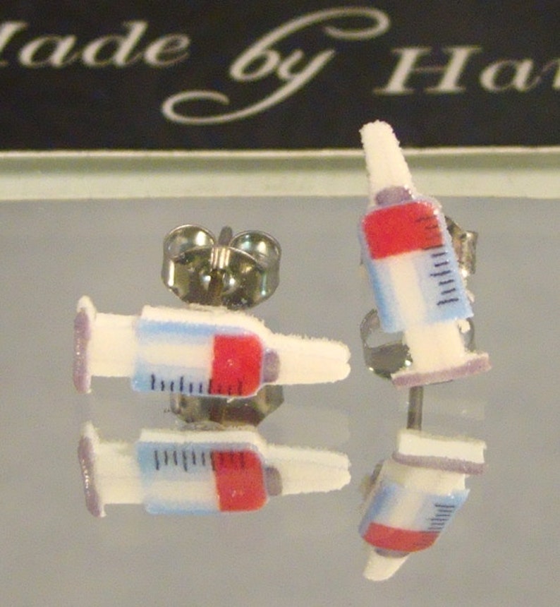 Syringe Stud Earrings Nurse phlebotomist Jewelry Hospital gift shop jewelry image 1