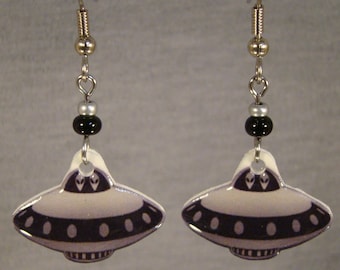 UFO Dangle Earrings: Handmade Spaceship Alien Jewelry