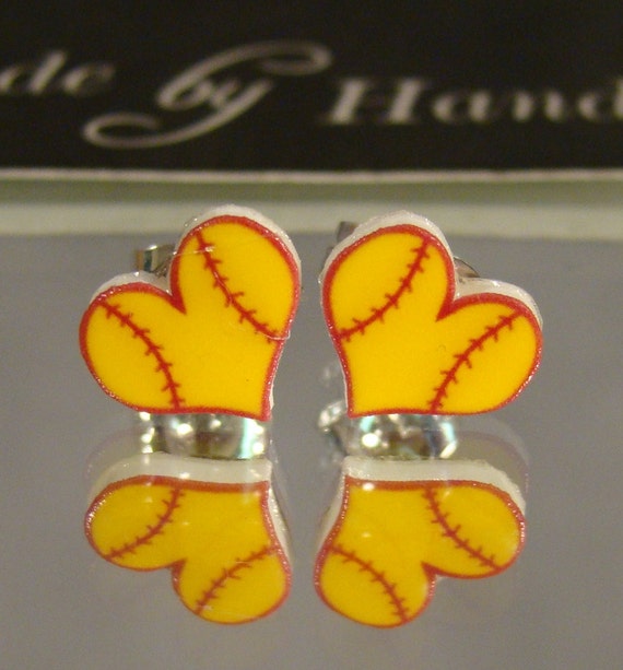 Softball heart Stud Earrings Softball mom Jewelry I love Etsy