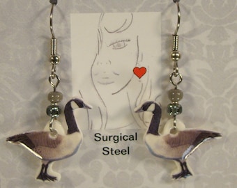 Canadian Geese Dangle Earrings Goose Photo Art Jewelry