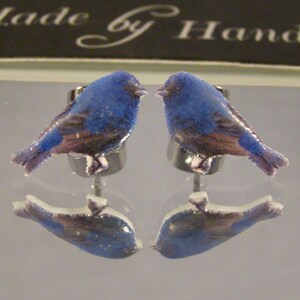Indigo Bunting Stud earrings - Blue Bird gift shop jewelry - I love birds accessories