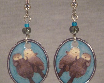 Otter dangle Earrings -  Wild animal Art jewelry - I love Otters accessories