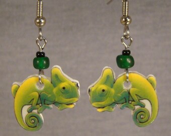 Chameleon Dangle earrings - Green Lizard jewelry - I love Lizards gift shop Pet store accessories
