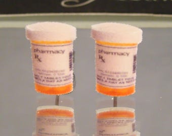 Prescription Pill Bottle Stud Earrings - Pill pusher Medicine Bottle Jewelry - Hospital Nurse gift shop accessories