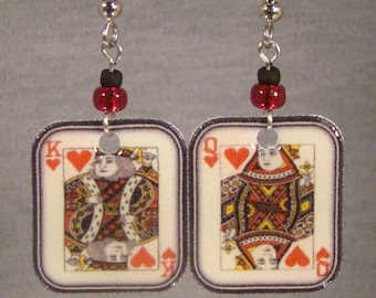 King & Queen of Hearts Card Earrings: Poker Jewelry