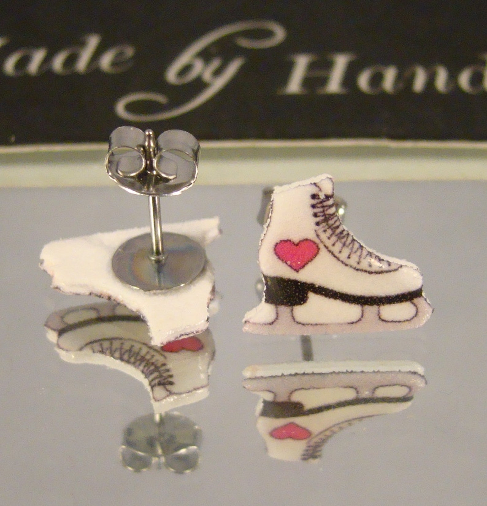 Ice Skate Stud Earrings Hot Pink Heart Skate Earrings I Etsy