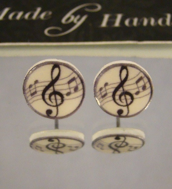Treble Clef Music Note Stud Earrings Black and White Musical | Etsy