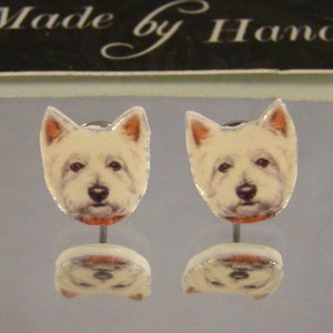 Westie Dog Face Stud earrings - West Highland Terrier Jewelry - White Doggy accessories