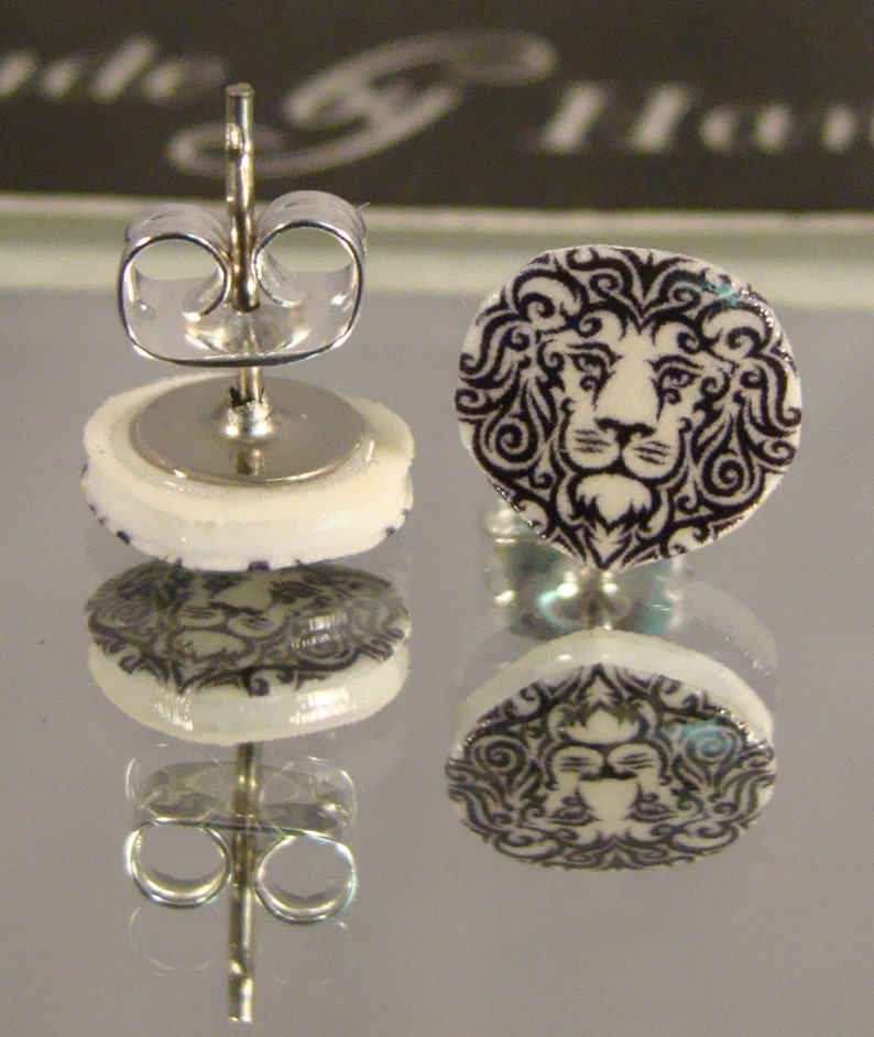 Lion head stud earrings lion face jewelry King of the Etsy