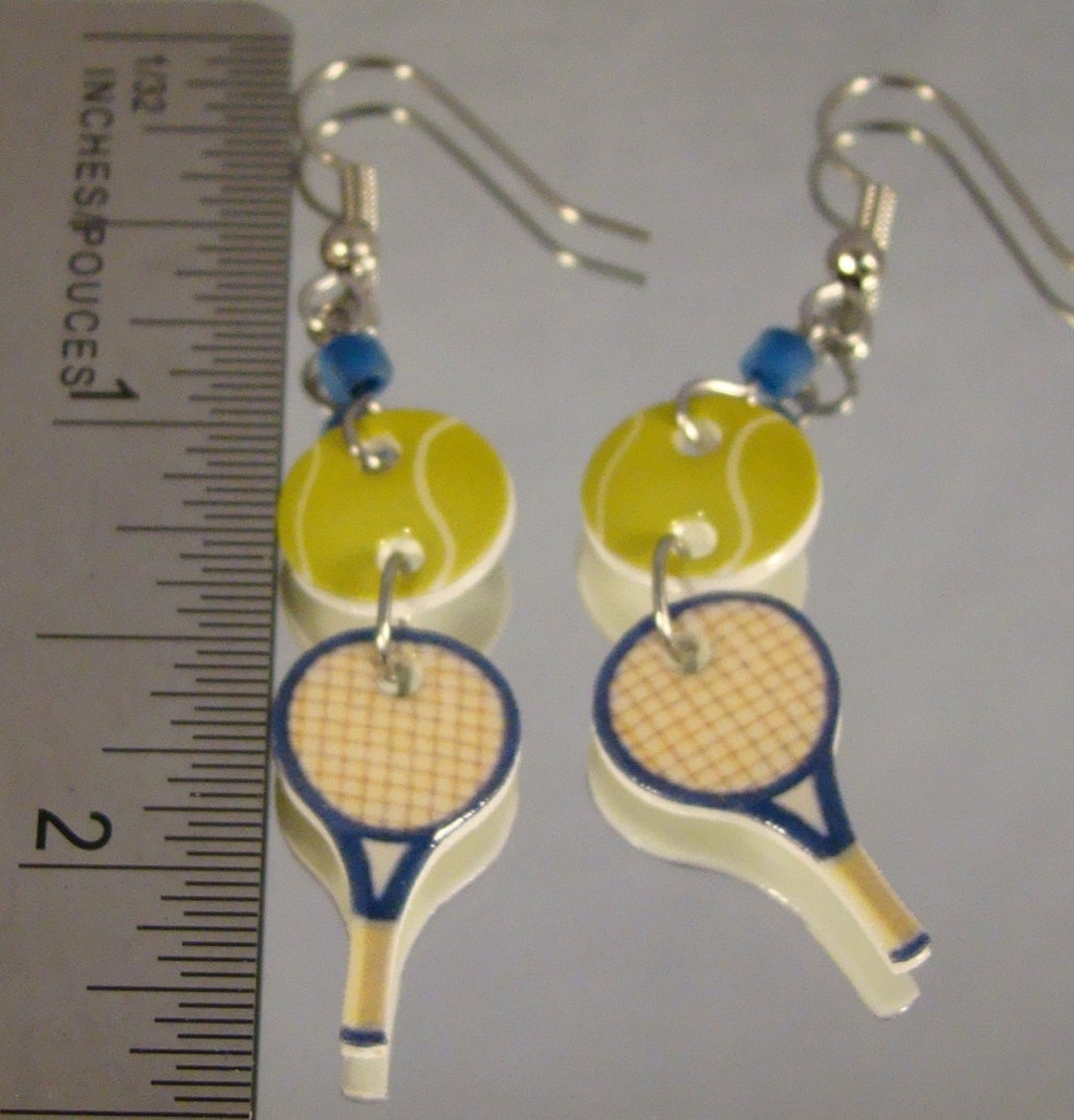 Tennis Racket Dangle Earrings Sports Ball Jewelry Tennis Etsy