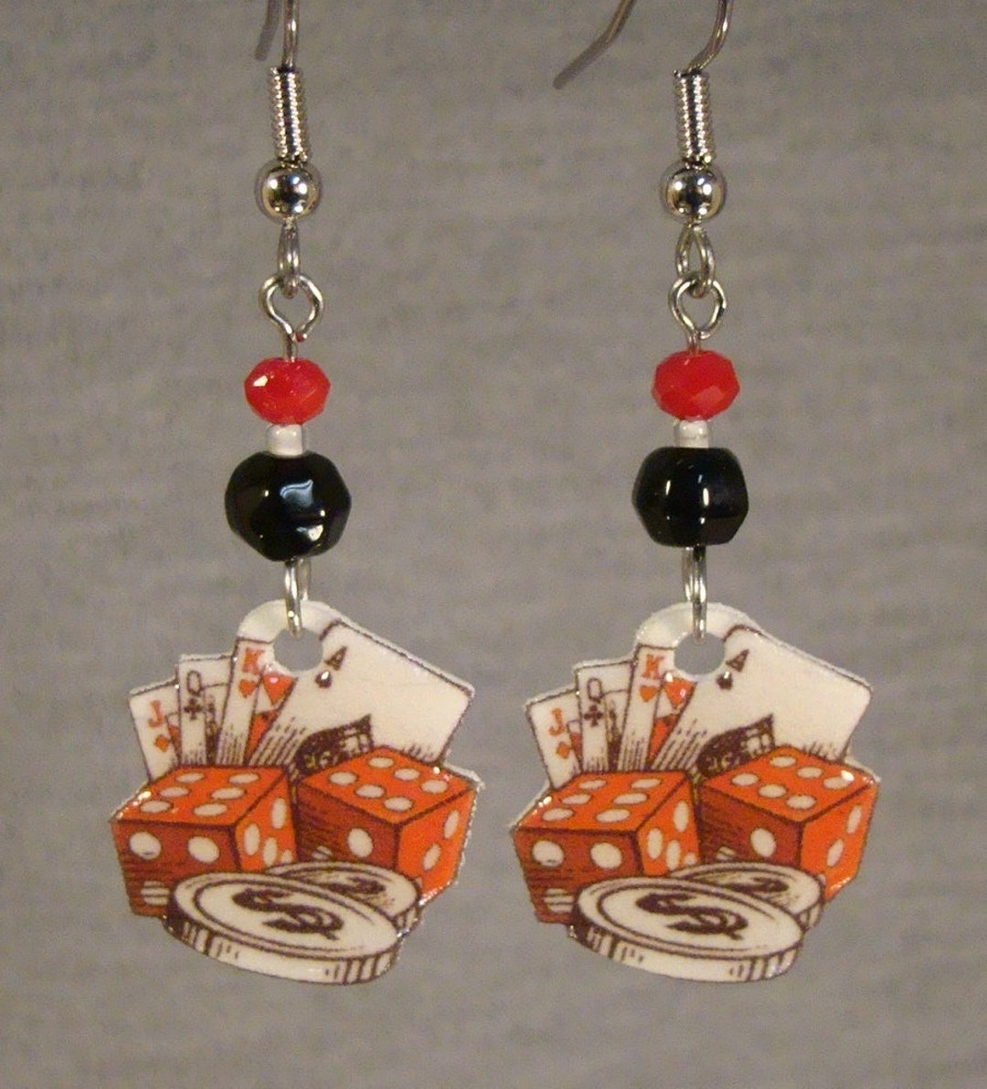 Casino Card Dangle Earrings Poker Chip Jewelry Dice Game Gift Shop I