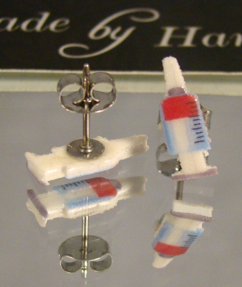 Syringe Stud Earrings Nurse phlebotomist Jewelry Hospital gift shop jewelry image 2