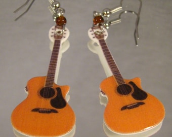 Acoustic Guitar Dangle Earrings - Rocker Girl jewelry - Music store gift shop Novelty accessories